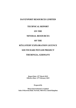 Davenport Resources Limited Technical Report on The