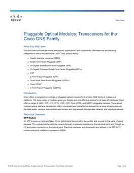 Pluggable Optical Modules: Transceivers for the Cisco ONS Family