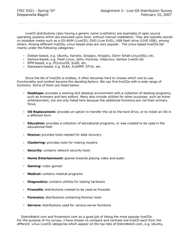 ITEC 5321 - Spring '07 Assignment 3 - Live CD Distribution Survey Deepanwita Bagchi February 10, 2007
