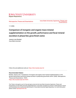 Comparison of Inorganic and Organic Trace Mineral Supplementation on the Growth, Performance and Fecal Mineral Excretion in Phase-Fed, Grow-Finish Swine