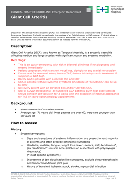 CLINICAL PRACTICE GUIDELINE Giant Cell Arteritis