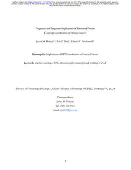 Diagnostic and Prognostic Implications of Ribosomal Protein Transcript Coordination in Human Cancers