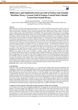 Differences and Similarities Between Gulf of Guinea and Somalia Maritime Piracy: Lessons Gulf of Guinea Coastal States Should Learn from Somali Piracy