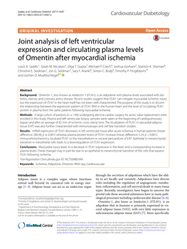 Joint Analysis of Left Ventricular Expression and Circulating Plasma Levels of Omentin After Myocardial Ischemia Louis A