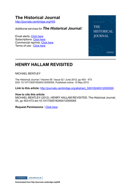 The Historical Journal HENRY HALLAM REVISITED