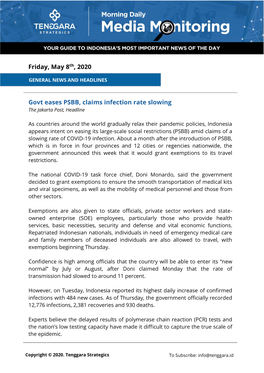 Govt Eases PSBB, Claims Infection Rate Slowing Friday, May 8Th, 2020
