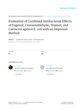 Evaluation of Combined Antibacterial Effects of Eugenol, Cinnamaldehyde, Thymol, and Carvacrol Against E. Coli with an Improved Method