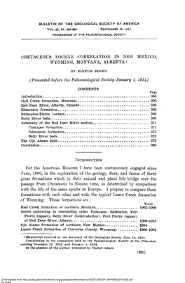 Cretaceous Eocene Correlation in New Mexico, Wyoming, Montana