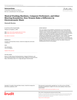 Musical Washing Machines, Composer-Performers, and Other Blurring Boundaries: How Women Make a Difference in Electroacoustic Music Hannah Bosma