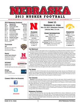 2013 HUSKER FOOTBALL Game 12: Nebraska Vs. Iowa