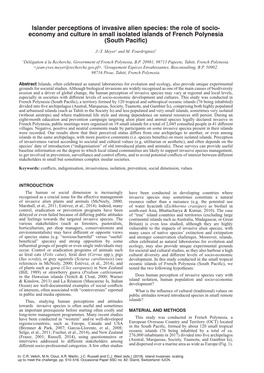 Islander Perceptions of Invasive Alien Species: the Role of Socio- Economy and Culture in Small Isolated Islands of French Polynesia (South Pacific)