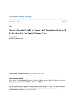 “Matters Canadian” and the Problem with Being Special: Robert T