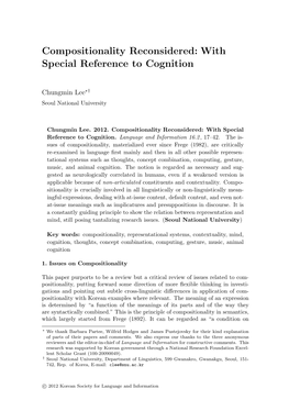 Compositionality Reconsidered: with Special Reference to Cognition