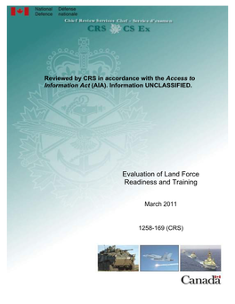 Evaluation of Land Force Readiness and Training Final – March 2011
