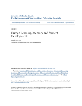 Human Learning, Memory, and Student Development Alan R