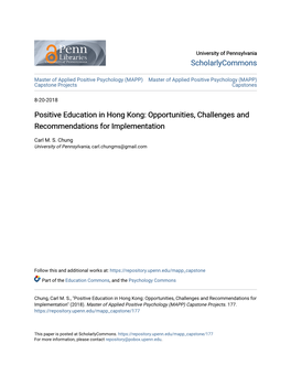 Positive Education in Hong Kong: Opportunities, Challenges and Recommendations for Implementation