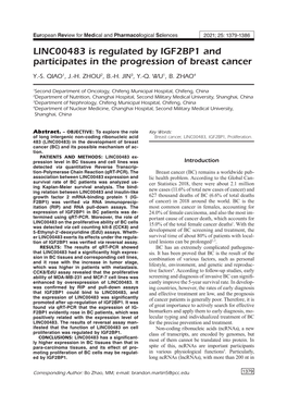 LINC00483 Is Regulated by IGF2BP1 and Participates in the Progression of Breast Cancer