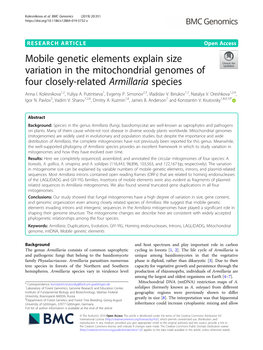 Mobile Genetic Elements Explain Size Variation in the Mitochondrial Genomes of Four Closely-Related Armillaria Species Anna I