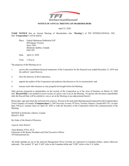 Notice of Annual Meeting of Shareholders