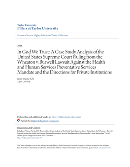 In God We Trust: a Case Study Analysis of the United States Supreme Court Ruling from the Wheaton V