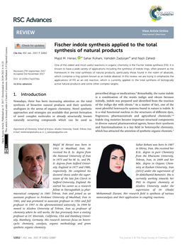 Fischer Indole Synthesis Applied to the Total Synthesis of Natural Products Cite This: RSC Adv.,2017,7,52852 Majid M