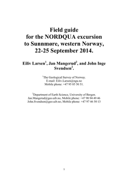 Field Guide for the NORDQUA Excursion to Sunnmøre, Western Norway, 22-25 September 2014