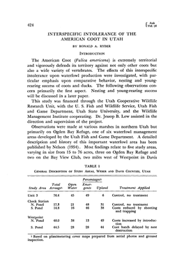 Interspecific Intolerance of the American Coot in Utah