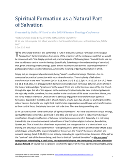 Spiritual Formation As a Natural Part of Salvation