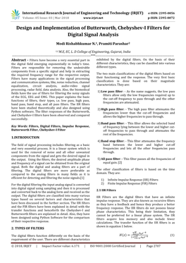 Design and Implementation of Butterworth, Chebyshev-I Filters for Digital Signal Analysis