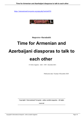 Time for Armenian and Azerbaijani Diasporas to Talk to Each Other