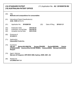 Application No. AU 2018200726 B2 (19) AUSTRALIAN PATENT OFFICE