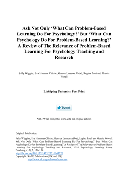 What Can Problem-Based Learning Do for Psychology?