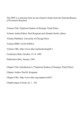 Introduction to "Empirical Studies of Strategic Trade Policy"