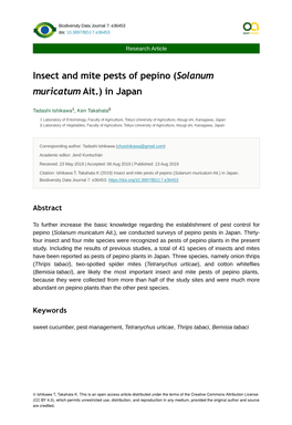 Insect and Mite Pests of Pepino (Solanum Muricatum Ait.) in Japan