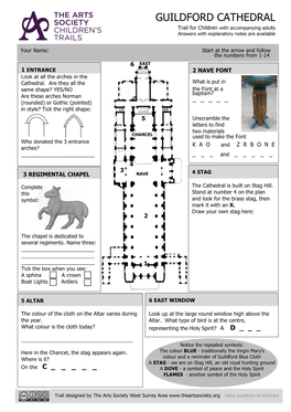 GUILDFORD CATHEDRAL Trail for Children with Accompanying Adults Answers with Explanatory Notes Are Available