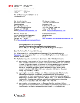 File OF-Tolls-Group1-E101-2019-02 02 24 February 2020 Ms. Jennifer Nichols Associate General Counsel Regulatory Law Enbridge