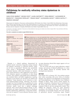 Pallidotomy for Medically Refractory Status Dystonicus in Childhood