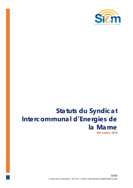 Statuts Du Syndicat Intercommunal D'energies De La Marne