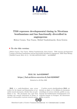 TM8 Represses Developmental Timing in Nicotiana Benthamiana and Has