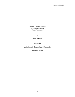 An Insurance Perspective on Earthquake Events in Alaska