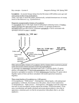 Lecture 4 Integrative Biology 168: Spring 2009 Lycophytes