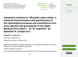 Interactive Comment on “Mountain Water Cellars: a Chemical