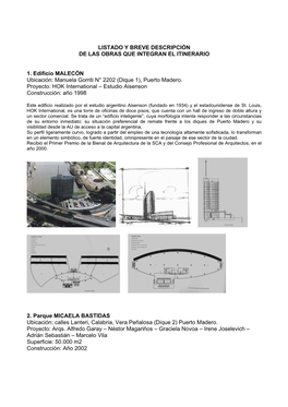 Listado Y Breve Descripción De Las Obras Que Integran El Itinerario