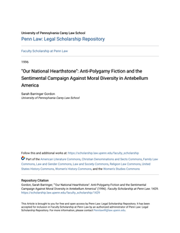 Anti-Polygamy Fiction and the Sentimental Campaign Against Moral Diversity in Antebellum America