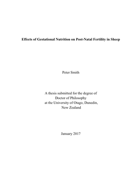 Effects of Gestational Nutrition on Post-Natal Fertility in Sheep Peter Smith