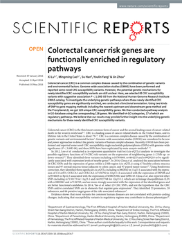 Colorectal Cancer Risk Genes Are Functionally Enriched in Regulatory