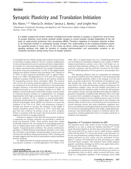 Synaptic Plasticity and Translation Initiation Eric Klann,1,2,3 Marcia D