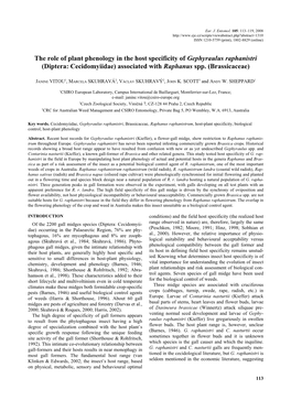 The Role of Plant Phenology in the Host Specificity of Gephyraulus Raphanistri (Diptera: Cecidomyiidae) Associated with Raphanus Spp