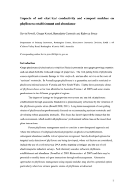 Impacts of Soil Electrical Conductivity and Compost Mulches on Phylloxera Establishment and Abundance