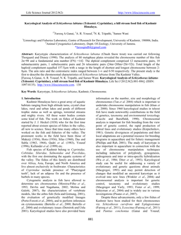 Karyological Analysis of Schizothorax Labiatus (Teleostei: Cyprinidae), a Hill Stream Food Fish of Kashmir Himalaya